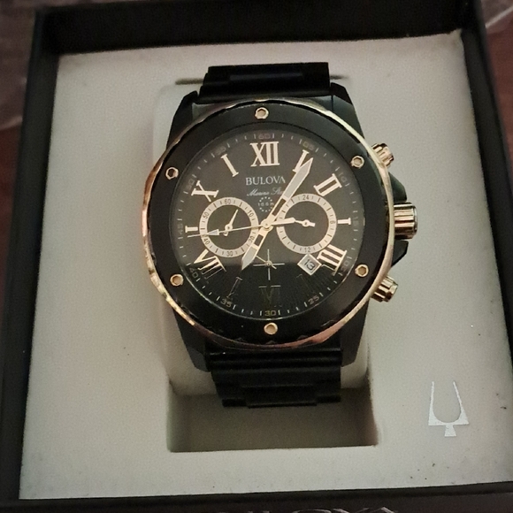Bulova Marine Star Black and Gold Chronograph Watch